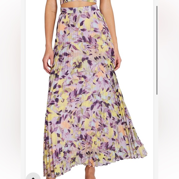 NWT CLUB MONACO Women's Printed Paneled Maxi Skirt Purple Base/Violet